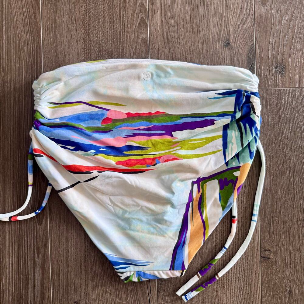 Calia Swim High Rise Ruched Bikini Bottom Watercolor Abstract Rainbow Small NEW - Picture 9 of 9